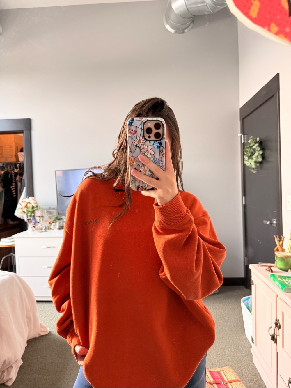 Columbia Oversized Orange Crewneck Sweatshirt